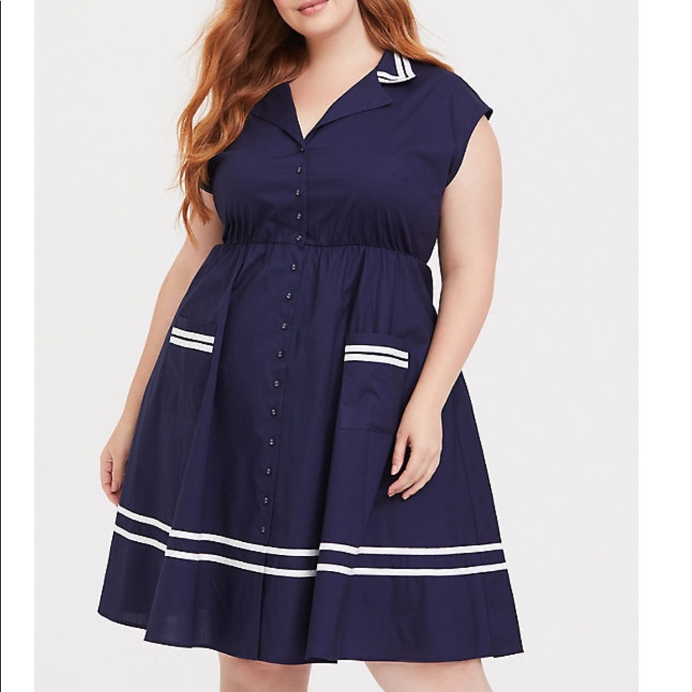 torrid Navy Blue Fit-and-Flare Dress with White Trim - Picture 4 of 5